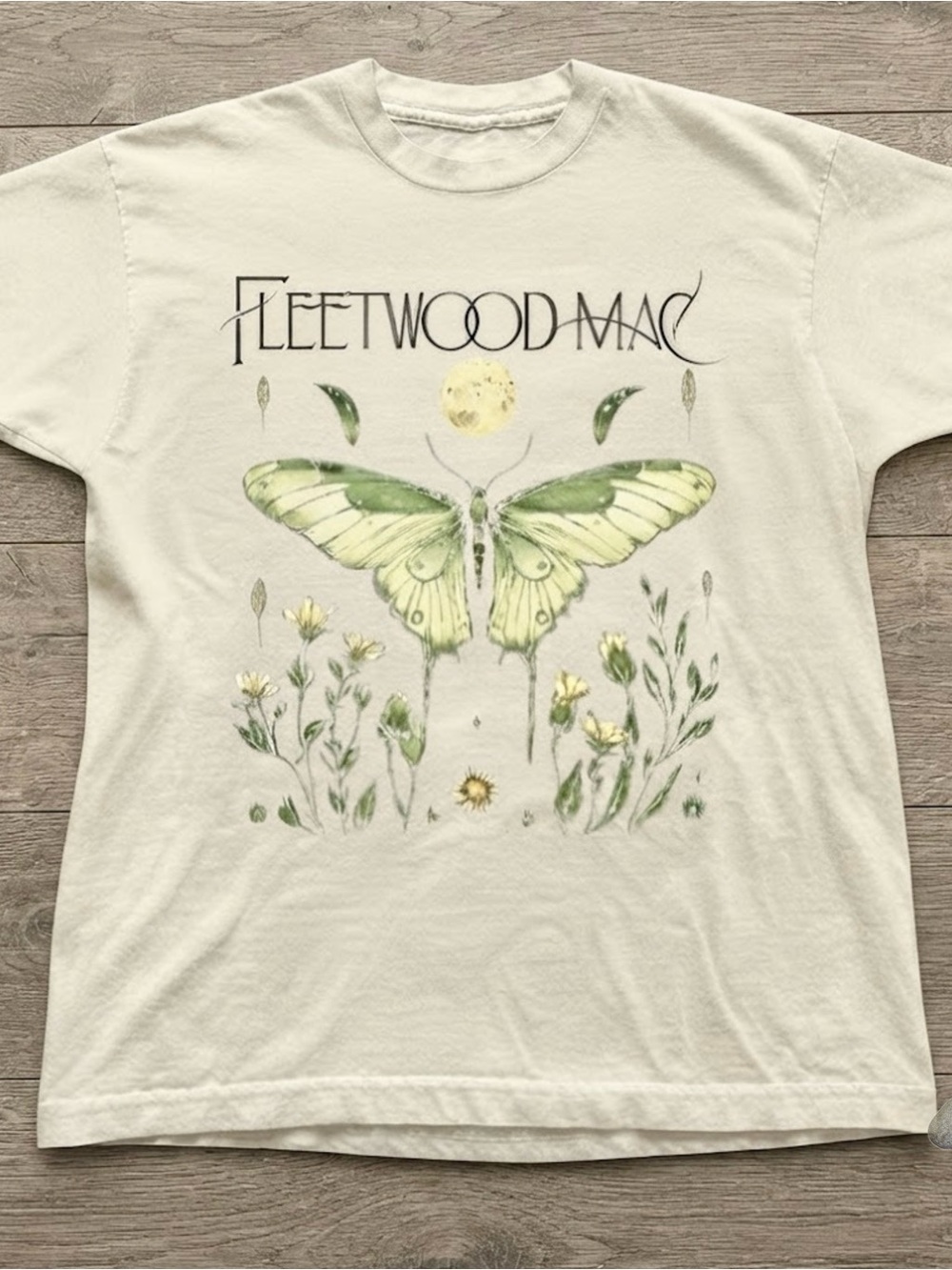 Fleetwood Mac Lunar Moth Green Floral Graphic Tee Gildan T-Shirt